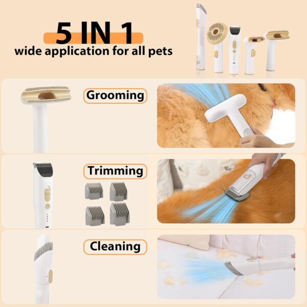 KIMORE Pet Grooming Kit & Vacuum Suction 99% Pet Hair, 5 In-1 Pet Grooming Kit With 2L Large Capacity Dust Cup, Low Noise Dog Hair Remover for Shedding Grooming Dogs Cats and Other Animals, - Image 3