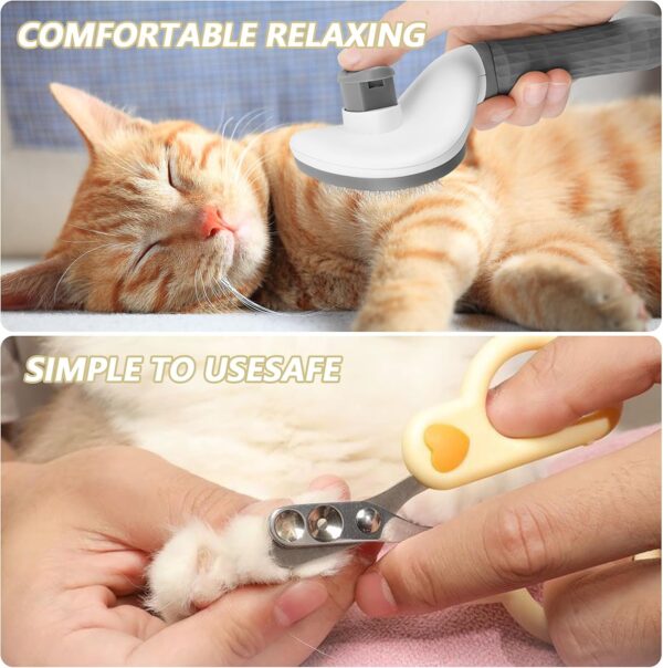 Moseem Cat/Dog Brush, Cat Grooming Brush for Shedding with Cat Nail Clipper, Cat Hair Brush with Cleaning Button, Cat Brush for Short/Long Haired Cats,Removes Loose Undercoat,Tangled Hair - Image 2