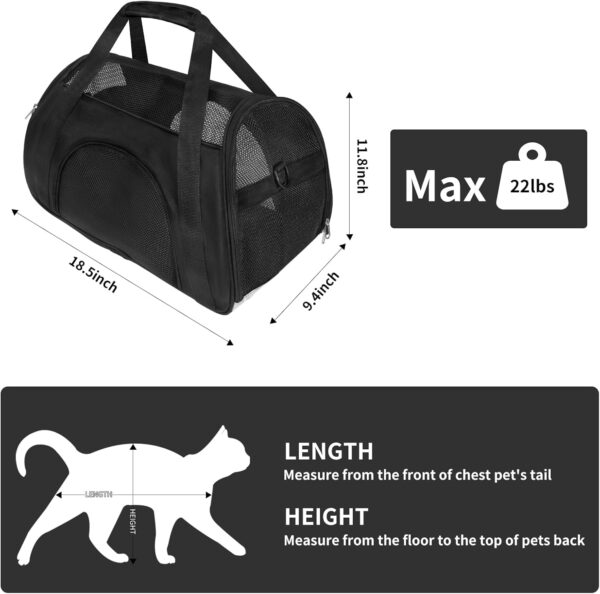 Soft Sided Comfort Cat Carrier，Portable Foldable Pet Travel Carriers Bag For Puppy/Dog With Shoulder Strap & Removable Mat，Durable Cats Basket Airline Approved(Black,M) - Image 2