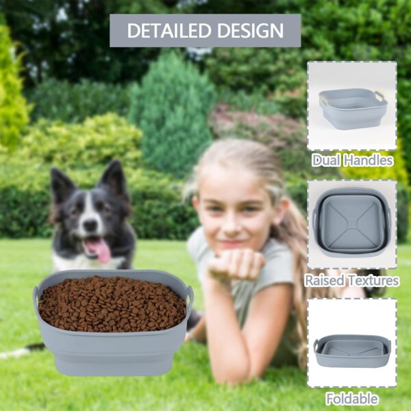 Travel Bowl collapsible 2 Pack dog bowl Large Collapsible Dog Bowls Portable Foldable Expandable Travel Bowl with 2 Carabiner Clip,Premium Quality,Food Grade Silicone,for Hiking,Light gray(1500ml) - Image 5