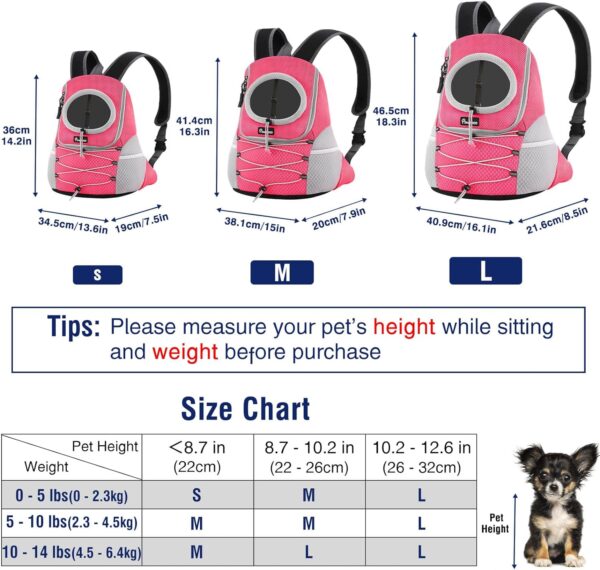 Pawaboo Pet Dog Carrier Backpack, Puppy Dog Travel Front Carrier for Small Medium Dogs Cats, Adjustable Breathable Dog Carrying Backpack with Safety Strips for Hiking, Walking (Pink M Up to 10 lbs) - Image 2