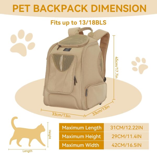 A4Pet Cat Carrier Backpack, Large Dog Backpack Carrier with Two-Sided Window & Interaction Design, Breathable Pet Carrier for Small Medium Dogs/Cats, Pet Carrier bag for Travel, Hiking, Khaki - Image 3