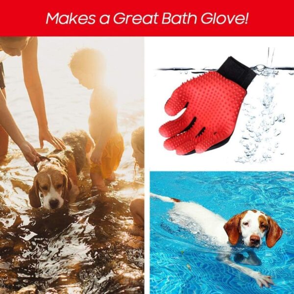 Pet Grooming Glove, Pet Brush Glove, Deshedding Brush Glove, Pet Hair Remover Brush, Bath Tool for Pets, Grooming Pet Mitt For Dogs, Cats & Horses with Long/Short/Curly Hair (Red) - Image 5