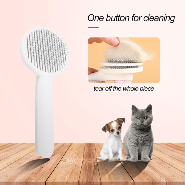 FuninCrea Dog Grooming Brush Cat Hair Brush, Self Cleaning Slicker Dog Brush with Smooth Handle for Long Hair Short Hair, Stainless Steel Bristles Pet Hair Remover for Pet Massage (Pink) - Image 2