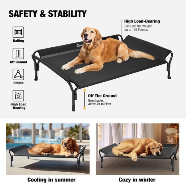 veehoo Cooling Elevated Dog Bed, Dog Cots Beds for Large Dogs, Raised Dog Bed with Guardrail & Slope Headrest, Durable & Breathable Teslin Mesh, Dog Sofa Bed for Indoor & Outdoor, Medium, Black - Image 6