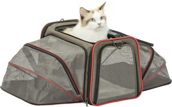 Petsfit Cat Carrier Two Sides Expandable Foldable, Soft Side Cat Carrier Large, Zip Open Top Cat Carrier Bag(Medium:45cm x 28cm x 28cm), Grey - Image 6