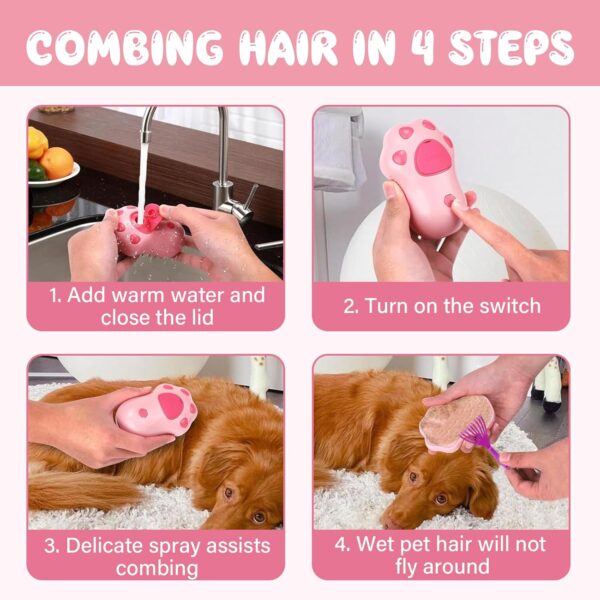 3 In 1 Cat Steam Brush Dog Brushes for Gooming Pet Steam Brush Cat Brush Shape Electric Steamer Spray Massage Brush Self Cleaning Steam Cat Brush for Removing Tangled and Loose Hair - Image 5