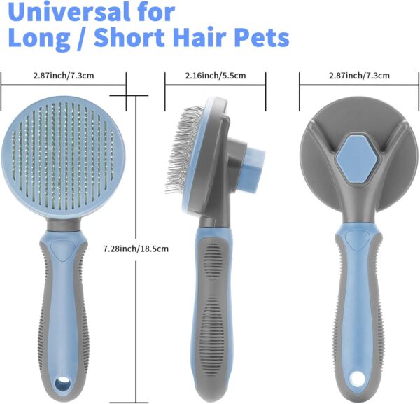 Dog Brush Cat Brush, Self Cleaning Dog Brushes for Grooming, Dog Cat Comb with Handle for Short / Long hair, Pet Brush with Self Cleaning Button for Removing Undercoat, Loose Fur & Dirt - Grey - Image 7