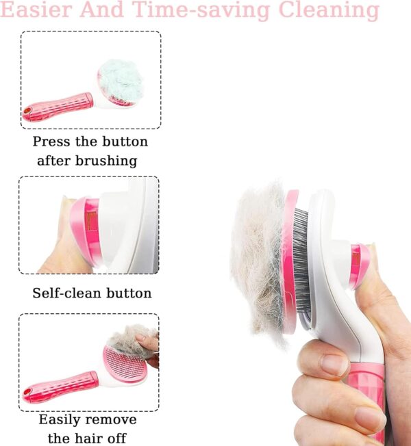 Dog Brush Cat Brush Grooming Comb,Self Cleaning Cat Dog Slicker Brushes with Smooth handle,Pet Grooming Tool with Cleaning Button for Cat Dog Shedding Tools Cat Dog Massage Clean Tangled Brush(Pink) - Image 3