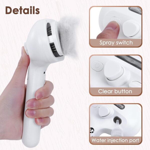 Cat Brush with Steam Portability Dog Brush Cat Steam Brush Furry Pet Steamy Cat Brush Suitable for Both Long and Short-Haired Pets Steam Brush Cat Hair Easy Brush Cat Brush for Shedding - White - Image 5