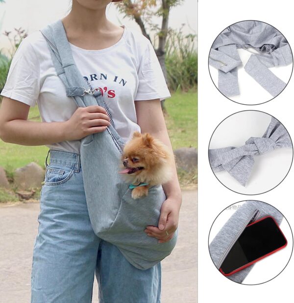 Dog Sling Puppy Sling Puppy Carrier,Hand-Free Pet Sling Carrier for Cats and Dogs Adjustable Puppy Sling Carrier with Zipper Pocket Dog Carry Bag for Outdoor Walking,Shopping (Grey) - Image 2