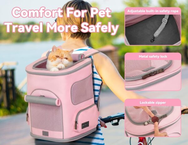 Petsfit Pet Carrier Backpack with Upgraded Waist Protection, Cat Carrier Backpack Designed for Small Dogs/Cats, Fully Ventilated Collapsible Dog Backpack for Outdoor Traveling Hiking Camping, Pink - Image 3