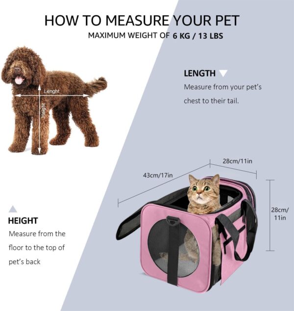 Cat Carrier Dog Carrier Airline Approved Pet Carriers for Small Cats Dogs Puppies Bunny, Small Dog Soft Sided Carrier Collapsible Puppy Carrier (Pink) - Image 2