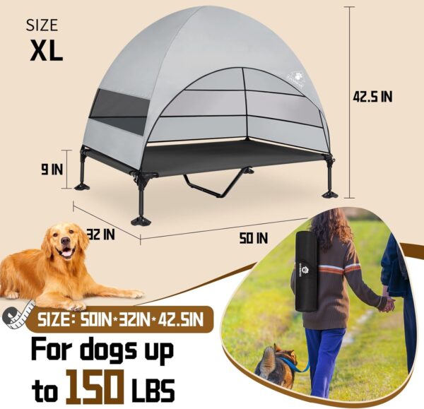 Elevated Dog Bed with 2024 Newest Canopy, Raised Outdoor Dog Bed with Powerful Anti-Slip Feet, Portable Pet Bed Cot with Larger Shade, Raised Large Dogs Cooling Bed for Camping, Indoor & Outdoor - Image 7