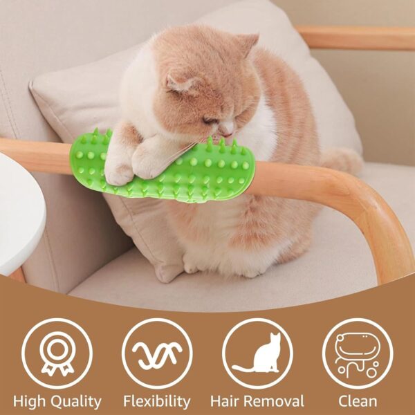 Cat Self Groomer, 2PCS Cat Brush, Silicone Soft 2-in-1 Self Cleaning Cat Corner Scratcher, Adjustable Corner Cat Scratcher Pet Tickling Artifact Suitable for Short and Long Haired Cats Dogs (Green) - Image 4