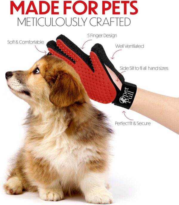 PET PULL Pet Grooming Glove for Dogs & Cats - Massage & Deshedding Brush with 259 Silicone Tips - Pair of Efficient Pet Hair Remover Mitts for Long & Short Fur - Adjustable One Size Fits All - Image 3