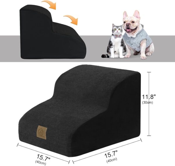 2-Steps Dog Stairs for Sofa Bed, Non-Slip Foam Pet Ramp for Small Injured Dogs and Cats, Portable Pet Ladder with Removable and Washable Plush Cover,Send Lint Roller Set Black - Image 5