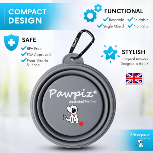 Pawpiz Collapsible Dog Bowl | 450ml | Dog Travel Bowl with Cute Puppy Design & Carabiner | BPA-Free, Food-Grade, Foldable Silicone Bowl | Gift for Small & Medium Pets | UK Brand (Crete Shore) - Image 3