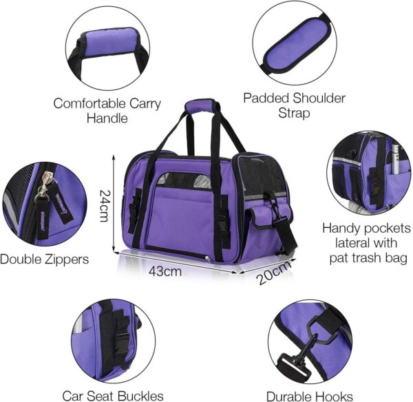 Kaka mall Pet Carrier, Dog Carrier, Cat Carrier, Waterproof Fabric Padded Soft Sided Airline Approved Breathable Travel Bag for Small Puppy Dogs Cats (Purple, Small) - Image 3