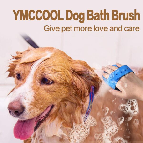 Pet Bath Brush for Dogs Cats,YMCCOOL Pet Grooming Shampoo Brush 2pcs Soothing Massage Rubber Comb with Adjustable Ring Handle for Long Short Haired Dogs and Cats (Blue +Rose) - Image 4