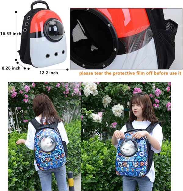 MYKOMI Pet Travel Carrier, Cat Dog Dome Space Capsule Bubble Backpack, Portable Waterproof Breathable Knapsack for Hiking, Traveling (white and red) - Image 3