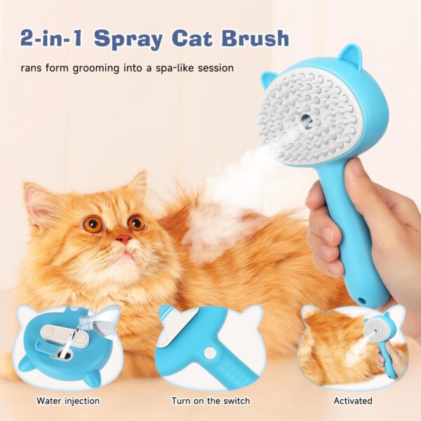 OWill Cat Steam Brush，3-in-1 Multi-Functional Cat Steam Brush Self-cleaning Cat Grooming Massage Brush,Easy to Static Hair Cleaning and Grooming Brush for Cats and Dogs - Image 3