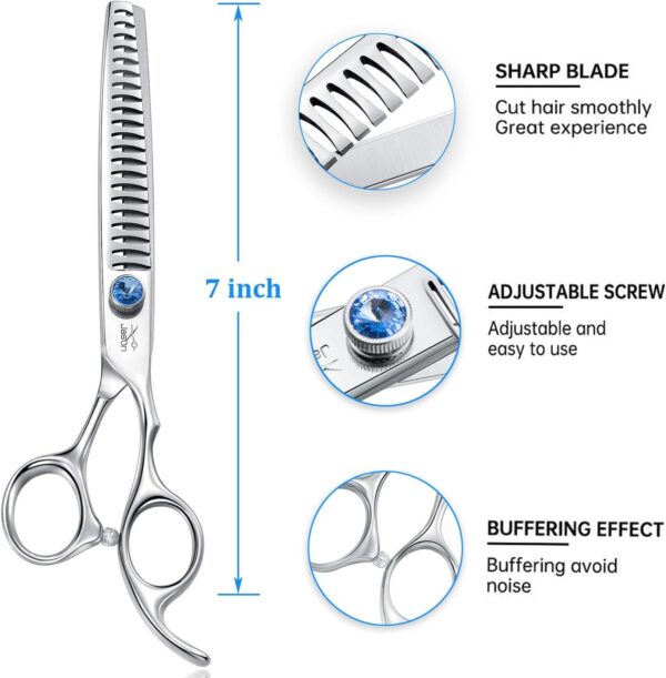 JASON 7" 21-Teeth Chunker Shears for Dogs Ergonomic Dog Grooming Texturizing Blending Thinning Shears Pets Trimming Kit with Offset Handle - Image 3