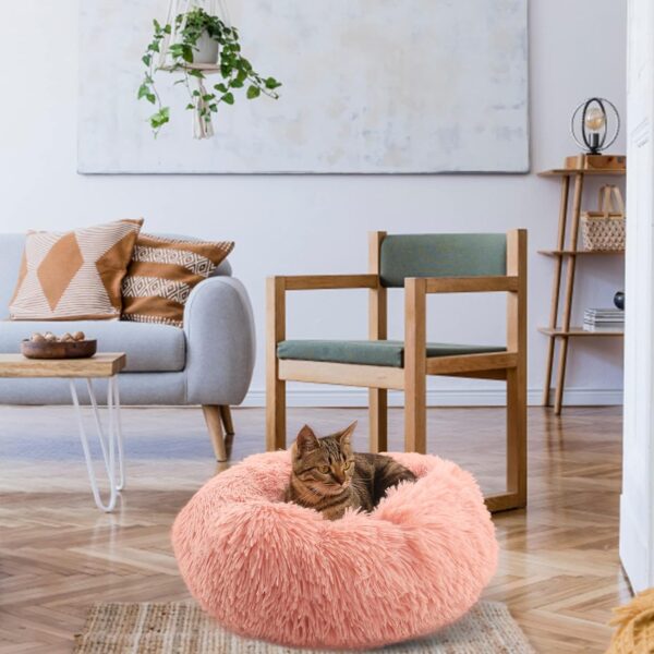 Enjamoy Plush Donut Dog Bed, Calming Round Dog Cat Bed Soft and Fluffy Cuddler Pet Cushion Self-Warming Puppy Beds Machine Washable, Pink 50cm - Image 5