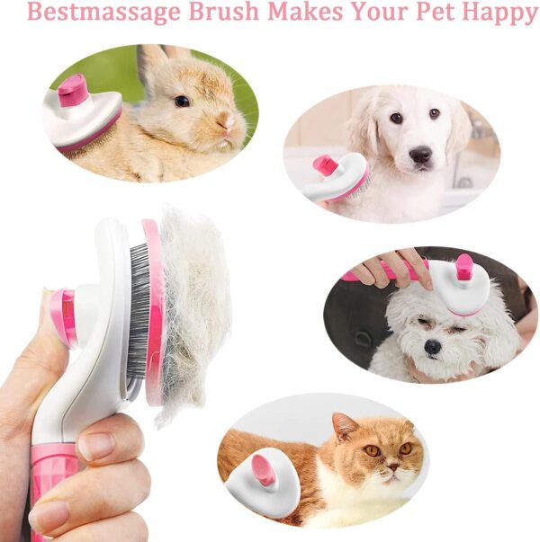 Dog Brush Cat Brush Grooming Comb,Self Cleaning Cat Dog Slicker Brushes with Smooth handle,Pet Grooming Tool with Cleaning Button for Cat Dog Shedding Tools Cat Dog Massage Clean Tangled Brush(Pink) - Image 5