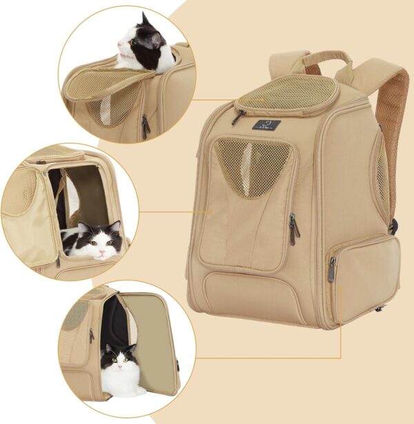 A4Pet Cat Carrier Backpack, Large Dog Backpack Carrier with Two-Sided Window & Interaction Design, Breathable Pet Carrier for Small Medium Dogs/Cats, Pet Carrier bag for Travel, Hiking, Khaki - Image 2