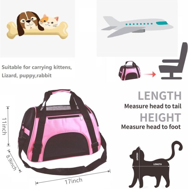 PYKESALY Cat Carrier Dog Carrier Pet Carrier, Airline Approved Soft-Sided Foldable,Puppy Carrier with Breathable Mesh for Small Medium Cats Dogs Rabbit (S, Pink) - Image 2