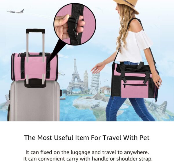 Cat Carrier Dog Carrier Airline Approved Pet Carriers for Small Cats Dogs Puppies Bunny, Small Dog Soft Sided Carrier Collapsible Puppy Carrier (Pink) - Image 5