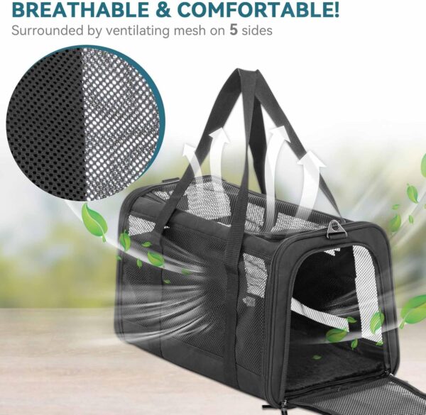 Petsfit Airline Approved Dog Carrier Cat Carrier, Soft-Sided Collapsible Pet Carrier for Travel,3 Carrying Ways, Lightweight and Ventilation on 5 Sides,Soft Fleece Pad,45 * 28 * 28CM - Image 6