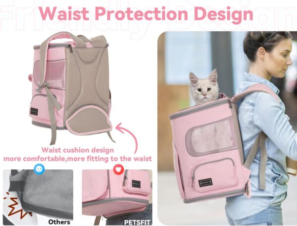 Petsfit Pet Carrier Backpack with Upgraded Waist Protection, Cat Carrier Backpack Designed for Small Dogs/Cats, Fully Ventilated Collapsible Dog Backpack for Outdoor Traveling Hiking Camping, Pink - Image 2