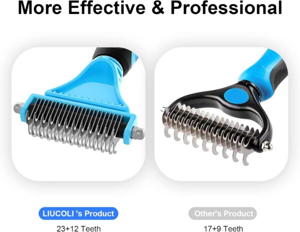 Cat Brush, Dog Grooming Brush, Rabbit Comb for shedding, LIUCOLI Professional Pet Hair Remover Rake - Eliminates Tangles Knots for Long/Short Hair, Removes 96% of Dead Undercoat and Loose Hairs - Image 8