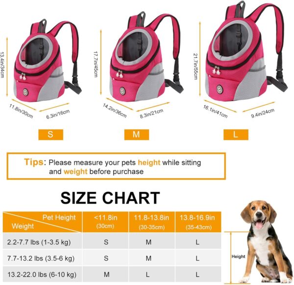 M MUNCASO Dog Carrier Backpack Small Pet Travel Bag Puppy Pet Front Pack with Breathable Head-Out Design and Waterproof Bottom Airline Approved for Outdoor Hiking Travel (S, RoseRed) - Image 3