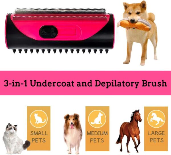 Dog Brush Cat Brush Grooming Comb, 3-in-1 Deshedding and Undercoat Brush, Pet Dematting Comb, Pet Grooming Tool with Cleaning Button for Cat Dog Horses Shedding Brush (Pink) - Image 4