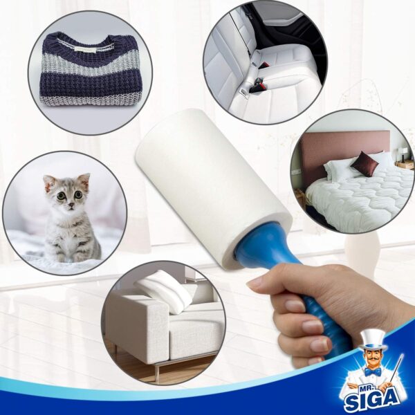 MR.SIGA Extra Sticky Lint Roller Pet Hair Remover with Easy Tear Sheets, 450 Sheets in Total, 5-Pack, Blue - Image 5