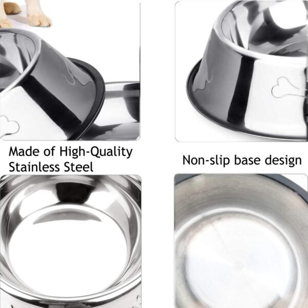 SUOXU 2 Stainless Steel Dog Bowls, Dog Feeding Bowls, Dog Plate Bowls With Non-slip Rubber Bases,Small Pet Feeder Bowls And Water Bowls (XS-195ml/7oz) - Image 5