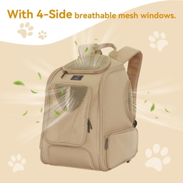 A4Pet Cat Carrier Backpack, Large Dog Backpack Carrier with Two-Sided Window & Interaction Design, Breathable Pet Carrier for Small Medium Dogs/Cats, Pet Carrier bag for Travel, Hiking, Khaki - Image 4