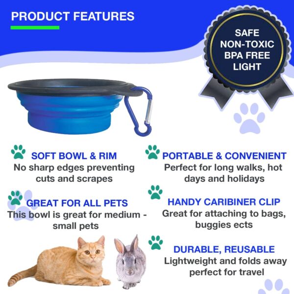 Collapsible Travel Pet Bowl with Soft Rimmed Edge, Portable, Lightweight, Travel Dish for Dogs, Cats and Other Medium to Small Animals. BPA Free, Eco Friendly and Features a Caribiner Clip - Image 3