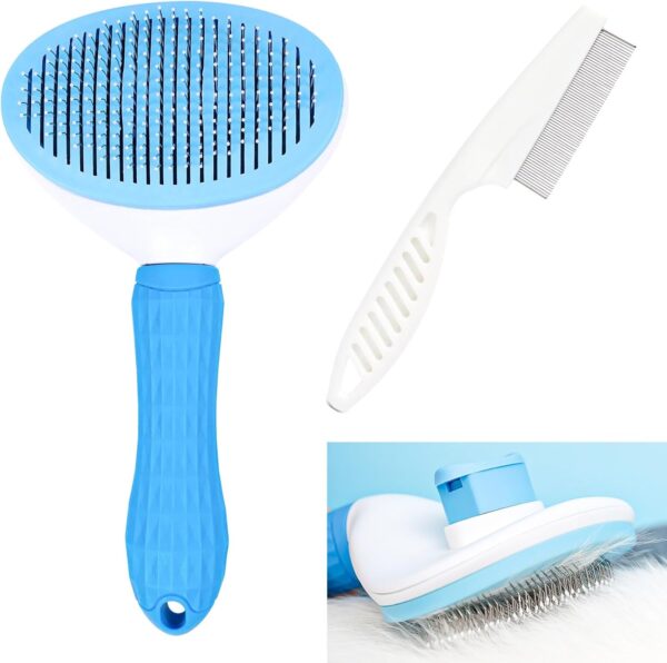 Bwetomk Dog Brush Cat Brush Grooming Comb Fine Tooth Comb, Self Cleaning Cat Dog Slicker Brushes with Smooth Handle,Pet Grooming Tool for Cat Dog Shedding Tool Massage Clean Tangled Brush (Blue) - Image 2