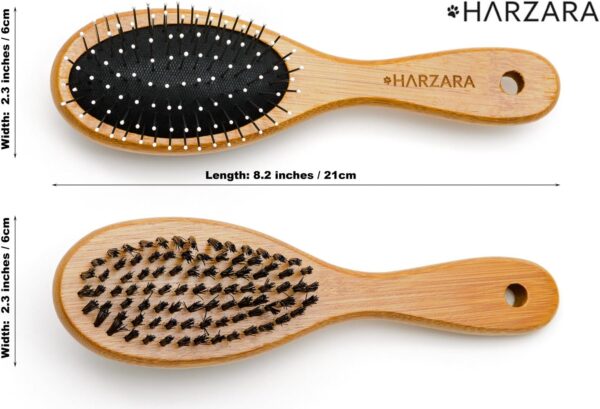 Harzara Eco-Friendly Pet Brush for Dogs & Cats. Professional, Double Sided Pin & Bristle for Short, Medium or Long Hair. Bamboo Grooming Comb Cleans Pet Shedding & Dirt Plus Smoothes Coat. - Image 3