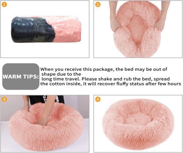 Enjamoy Plush Donut Dog Bed, Calming Round Dog Cat Bed Soft and Fluffy Cuddler Pet Cushion Self-Warming Puppy Beds Machine Washable, Pink 50cm - Image 7