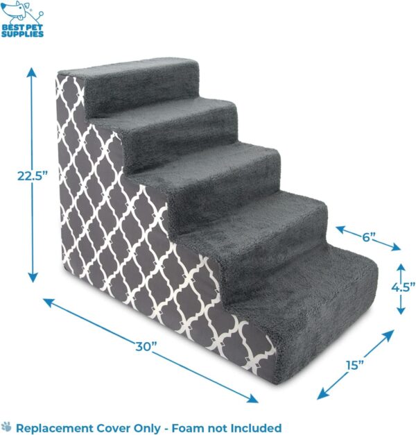 Best Pet Supplies Foam Pet Steps Cover for Small Dogs and Cats, Portable Ramp Stairs for Couch, Sofa, and High Bed Climbing (Cover Only) - Gray Lattice, 5-Step (Cover Only) - Image 4