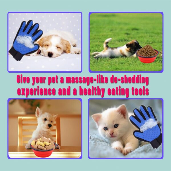 Pet Grooming Gloves and Pet Collapsible Bowls suits, Dog Washing Gloves for Long and Short Hair Dogs & Cats 1 Pair,Portable pet feeding bowl. - Image 4