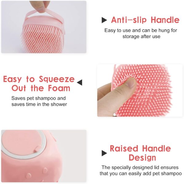 FuninCrea Cat Dog Bath Brush Silicone Dog Bath Massage Brush with Shampoo Dispenser Soft Silicone Pet Grooming Soothe Massage Brush for Dogs Cats Small Animals Shower (Pink) - Image 3