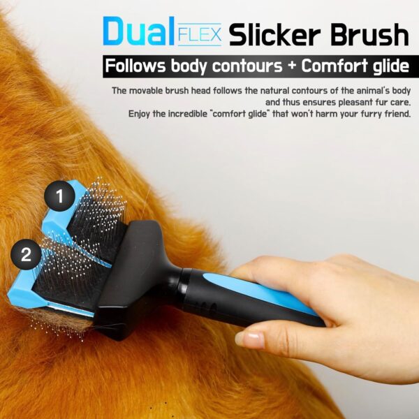 iToleeve Dual Flex Slicker Dog Brushes for Grooming, Detangling for Long Hair, Removes Undercoats, Knots, Ideal for Sensitive Dogs and Cats - Pet Brush and Comb - Image 2