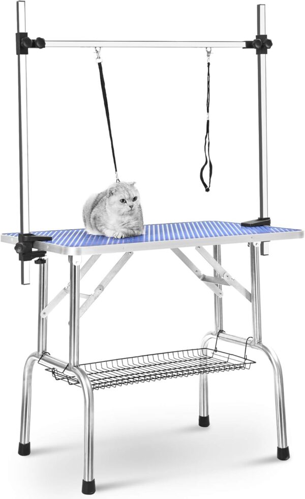 Topchances Adjustable Portable Stainless steel Dog Grooming Table with Arm Noose+ + Accessories Tray W90*D60*H76(cm) / 36 * 23.6 * 30(inch) - Image 2