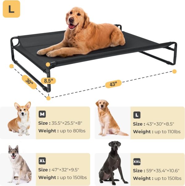 veehoo Original Cooling Elevated Dog Bed, Outdoor Raised Dog Cots Bed for Large Dogs, Portable Standing Pet Bed with Washable Breathable Mesh, No-Slip Feet for Indoor Outdoor, Large, Black, CWC2201 - Image 3